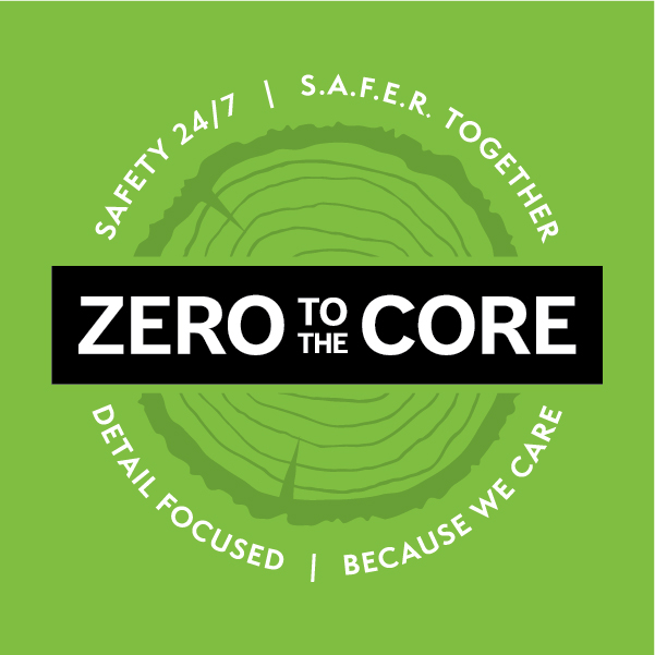 Roseburg's Zero to the Core logo on a green background